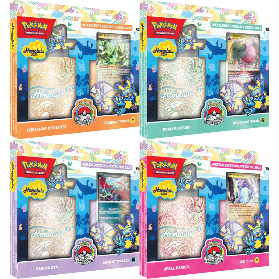Pokémon TCG Weltmeisterschaftsdeck 2024 – Vier verschiedene Deckboxen mit Champion-Decks und Zubehör