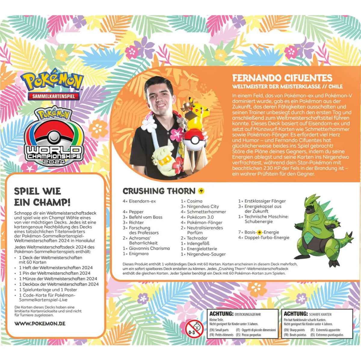 Rückseite des Weltmeisterschaftsdeck  von Fernando Cifuentes mit Profil, Deckliste und Turnierdetails