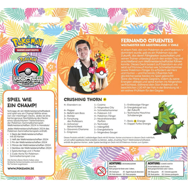 Rückseite des Weltmeisterschaftsdeck  von Fernando Cifuentes mit Profil, Deckliste und Turnierdetails