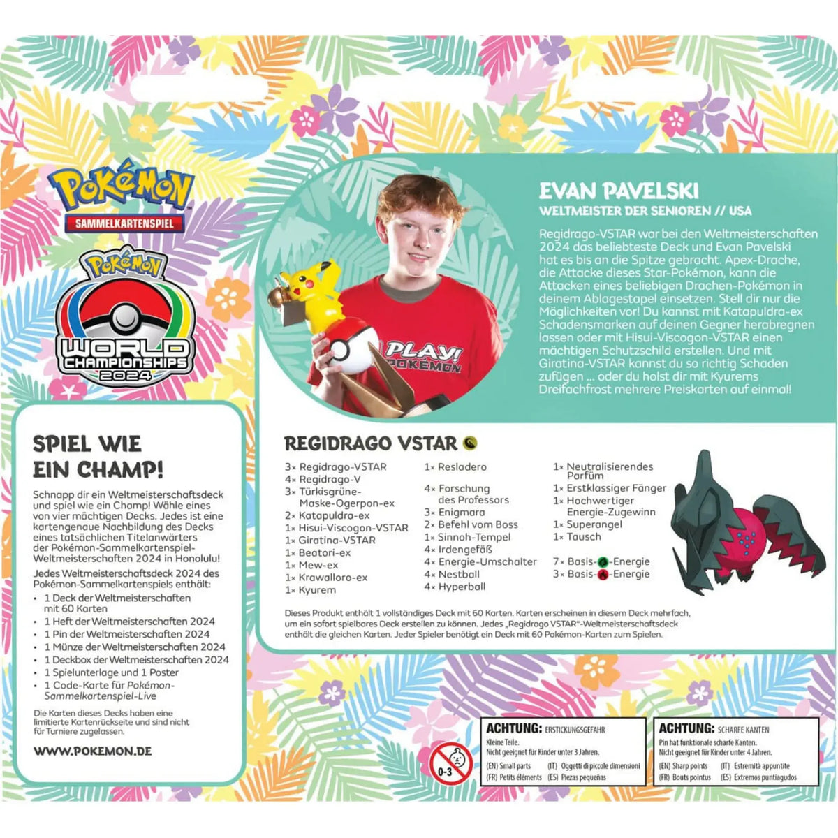 Rückseite des Weltmeisterschaftsdeck  von Evan Pavelski mit Profil, Deckliste und Turnierdetails