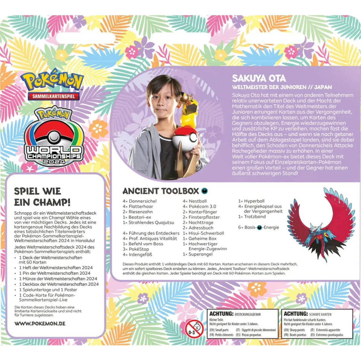 Rückseite des Weltmeisterschaftsdeck  von Sakuya Ota mit Profil, Deckliste und Turnierdetails