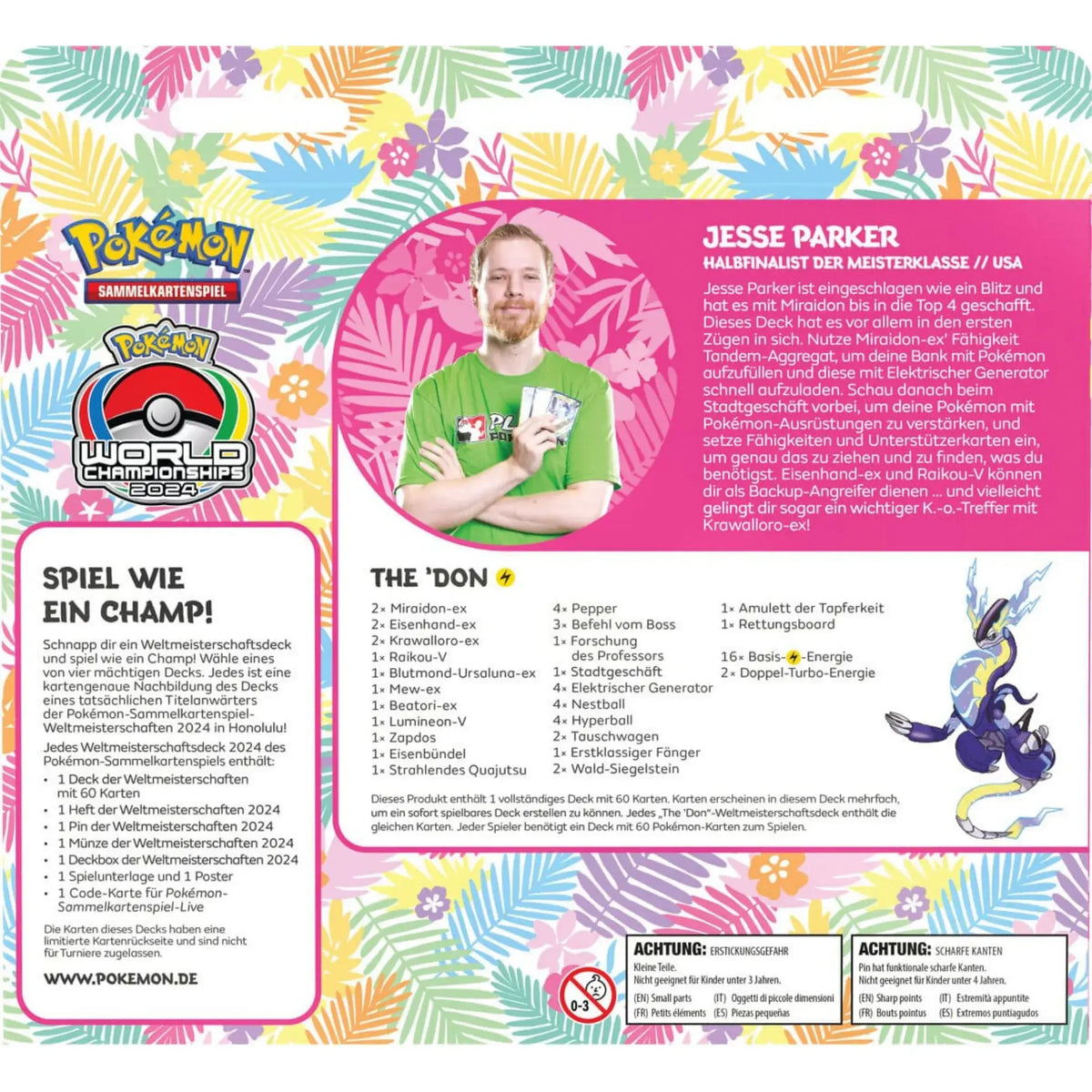 Rückseite des Weltmeisterschaftsdeck  von Jesse Parker mit Profil, Deckliste und Turnierdetails