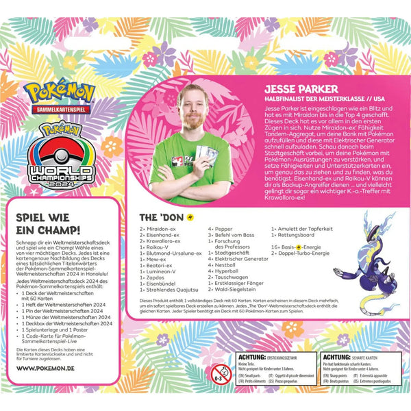 Rückseite des Weltmeisterschaftsdeck  von Jesse Parker mit Profil, Deckliste und Turnierdetails