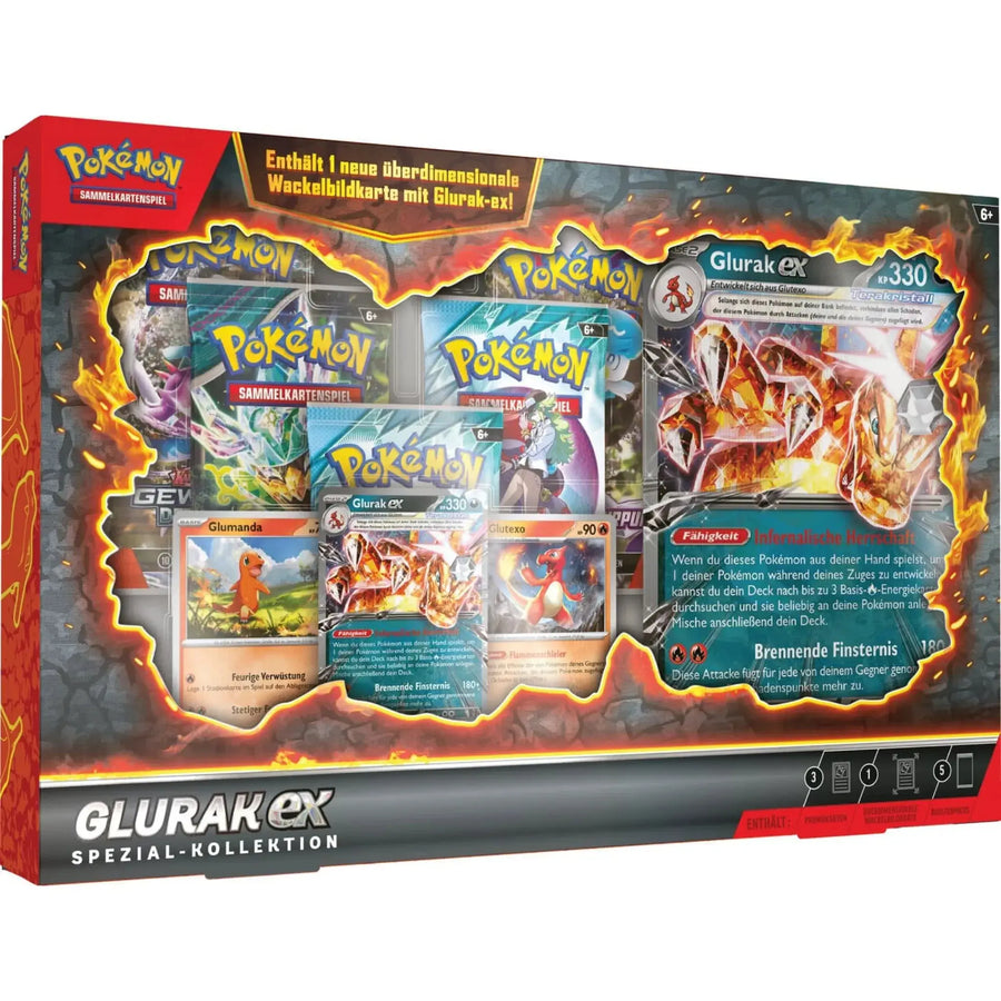 Pokémon TCG Glurak EX Spezial-Kollektion – Verpackung mit Karten und Boosterpacks