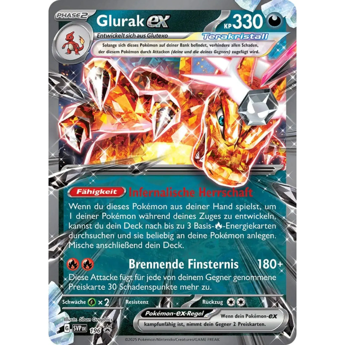 Glurak EX Pokémon-Karte in Nahaufnahme – Glänzende Holo-Spezialkarte