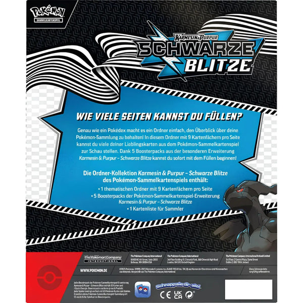 Rückseite der Schwarze Blitze Ordner-Kollektion mit Produktbeschreibung und Details